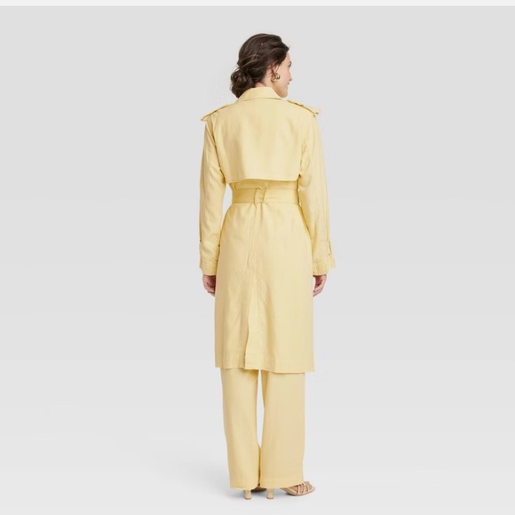 A New Day Women's Button Up Linen Trench Coat Jacket Yellow Linen/Rayon Pockets - Picture 12 of 14